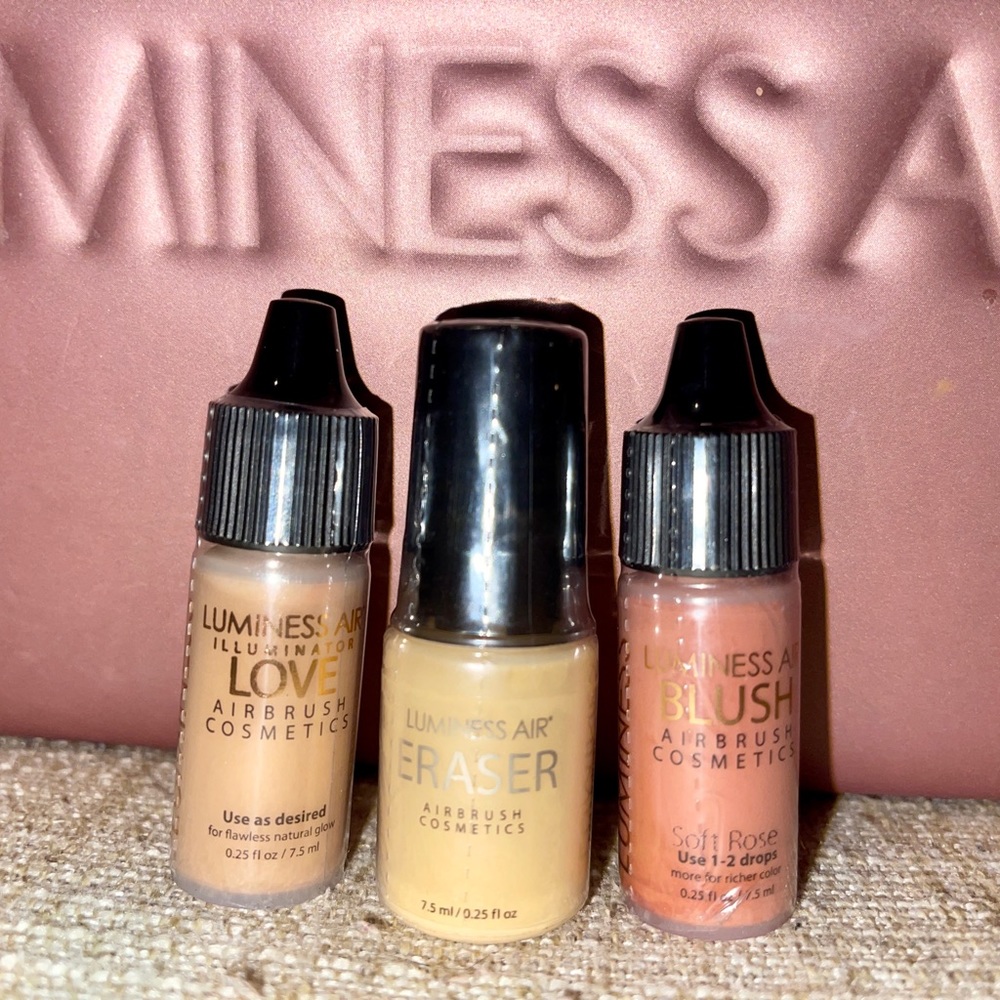 Luminess Air Blush (Soft Rose), Luminess Air Love, and Luminess Air Eraser
